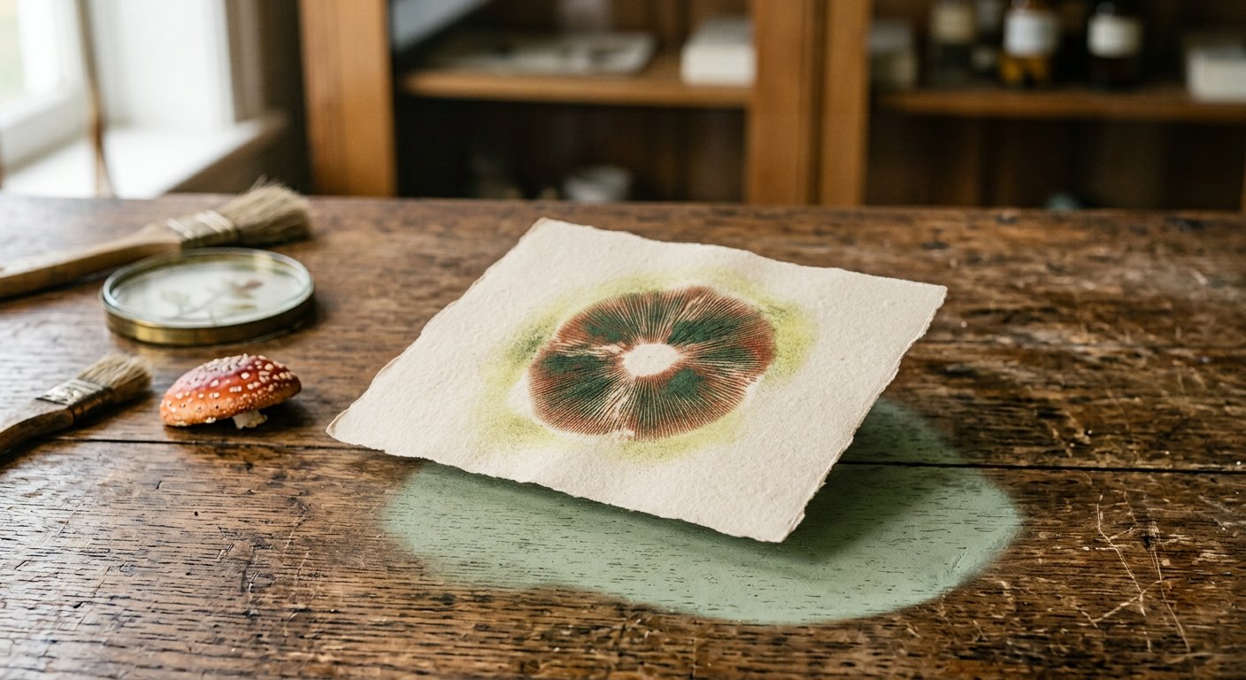 Spore print on champagne paper.